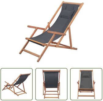 Campingstoel - Grijs - Houten Frame - Verstelbaar - 60x112/119/127 cm - Waterdicht