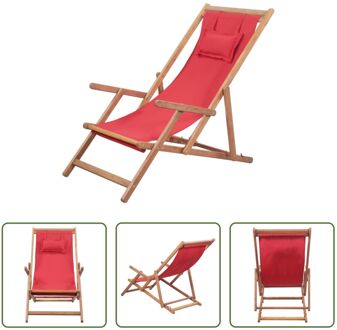 Campingstoel Verstelbaar - Houten Frame - Rood - 60x112/119/127cm - Polyester - Eucalyptushout - 3