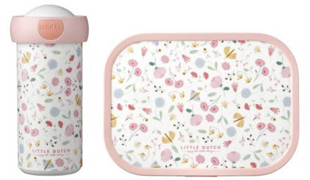 Campus Lunchset Little Dutch (Schoolbeker En Lunchbox) - Flowers & Butterflies Wit