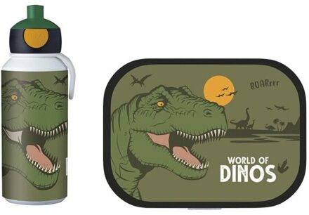 Campus Lunchset (Pop-Up Drinkfles en Lunchbox) - Dino Wit