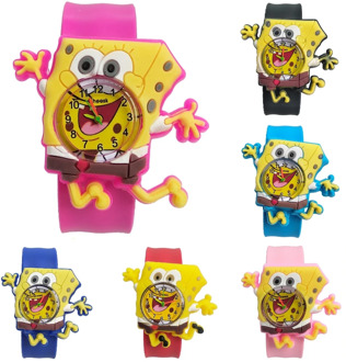 Can Bend Pink Strap SpongeBob Children Watch Soft Silicone Black Band Kids Watches Student Boys Girls Clock Child Quartz Watch