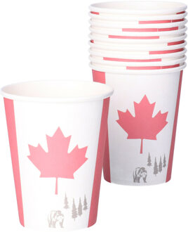 Canada Drinkbekers - vlag thema - 8x stuks - 200 ml - Canadese versiering - karton Multi