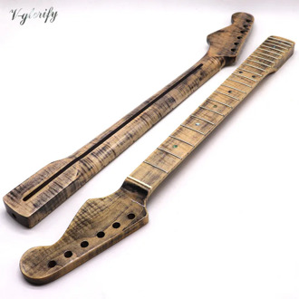 Canada flame maple wood ST 1 piece wood small head dark brown and natural color electric guitar neck 21 frets with middle line
