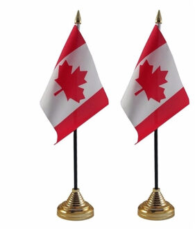 Canada tafelvlaggetjes - 2x stuks - 10 x 15 cm - met gouden standaard - H27 cm - versiering