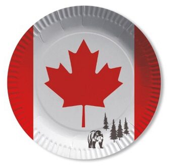 Canada vlag thema wegwerp bordjes - 8x stuks - Dia 23 cm - Canadese feestartikelen - Feestbordjes Multikleur