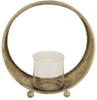 Candle holder metal with glass 27.5x14.5x28cm - Goud Goudkleurig