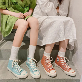 Candy Color High-Top Classic Canvas Shoes Ulzzang Street Style Casual Flat Shoes 2020 New Wild Sneakers Trend Vulcanized Shoes