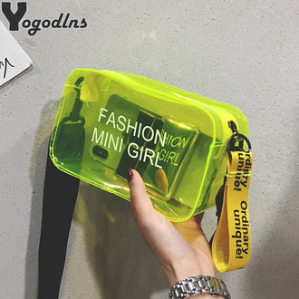Candy Color Letter Print Messenger Bags For Women Transparent PVC Jelly Bag Clear Shoulder Bag Beach Crossbody Femme Coins Purse