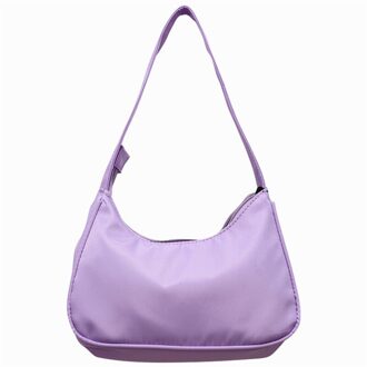 Candy Kleur Dames Onderarm Schoudertassen Mode Nylon Vrouwen Hobos Handtassen Casual Vrouwelijke Kleine Clutch Purse Tote Bolso Mujer Paars