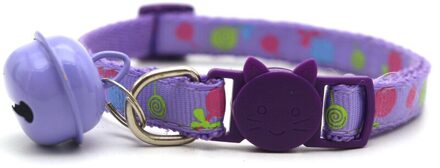 Candy Patroon Kraag Veiligheid Gesp Kraag Kat Puppy Hals Kat Kraag Breakaway Met Bell Veiligheid Verstelbare Kat Halsbanden paars