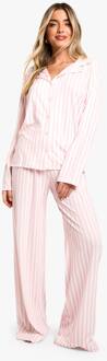 Candy Stripe Langmouw Overhemd & Broek Pyjama Set, Pink - 36