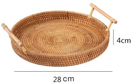 Canghai Rotan Brood Mand Ronde Biscuit Lade Geweven Thee Dienblad Met Handvat Voor Etentje Koffie Ontbijt 280mm