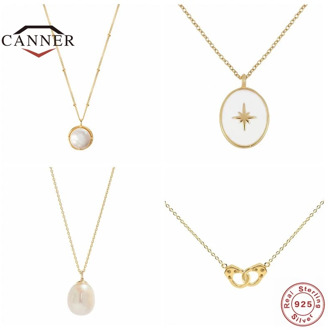 CANNER 100% Real 925 Sterling Necklace for Women Pearl Necklace Handcuffs Pendant Female Choker Necklace Chain Jewelry collares
