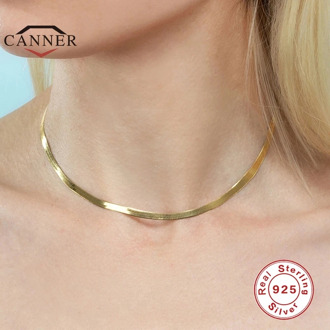 CANNER 925 Sterling Silver Choker Necklace Female Clavicle Chain Flat Snake Necklace for Women Jewelry collares Free Shipping
