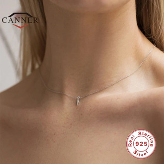 CANNER Real 925 Sterling Silver Geometric Mini Rivet Diamond Necklace for Women Clavicle Choker Necklace Chain Jewelry Collares