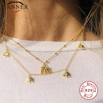 CANNER Real 925 Sterling Silver Necklace for Women Gold Color Small Cute Elephant Lavicle Necklace Chain Fine Jewelry collares