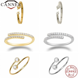 CANNER Real 925 Sterling Silver Rings for Women INS Style Cute Zircon Round Opening Ring Wedding Fine Jewelry Minimalist Gift