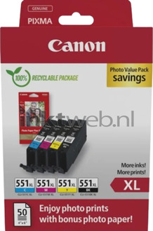 Canon Origineel Canon CLI-551XL Multipack met fotopapier zwart en kleur