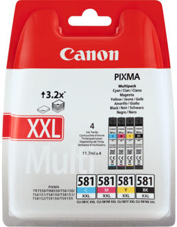 Canon Pack van 4 CLI-581XXL inktcartridges met zeer hoog rendement - Zwart / Geel / Cyaan / Magenta