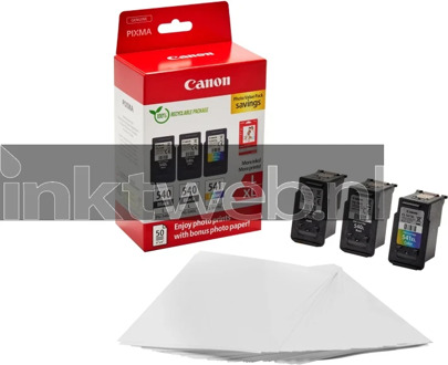 Canon PG-540L / CL-541XL 3-pack met fotopapier - originele inktcartridges zwart en kleur