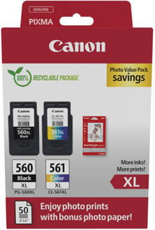 Canon photo value pack 1 x PG-560XL + 1 x CL-561XL, 300 - 400 pagina's, OEM 3712C008, 4 kleuren