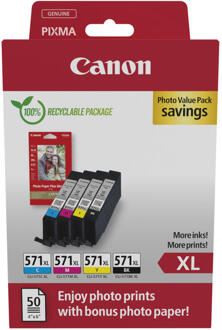 Canon photo value pack CLI-571XL, 375 - 895 foto's, OEM 0332C006, 4 kleuren