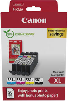 Canon photo value pack CLI-581 XL, 170 - 520 foto's, OEM 2052C006, 4 kleuren