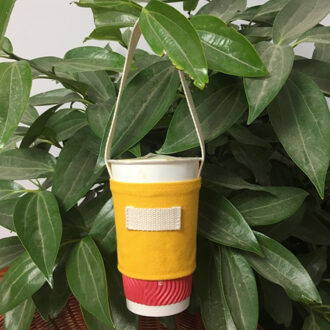 Canvas Afdrukken Melk Thee Set Drinken Fles Band Draagbare Water Fles Houder Draagtas Koffiekopje Opslag Sleeve Cover Pouch citroen geel