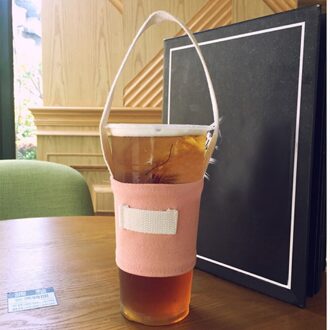 Canvas Afdrukken Melk Thee Set Drinken Fles Band Draagbare Water Fles Houder Draagtas Koffiekopje Opslag Sleeve Cover Pouch roze