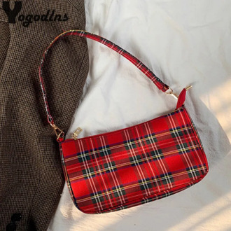 Canvas Baguette Tote Women Small Shoulder Bag Lady's Vintage Messenger Bag Fashion Subaxillary bags Luxury Vintage Plaid Handbag