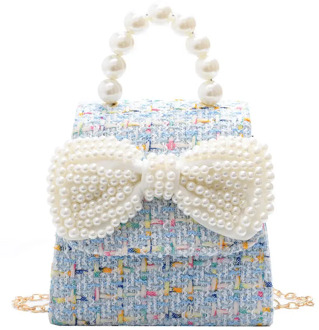 Canvas Children Shoulder Bags Kids Messenger Bags Fashion Pearl Crossbody Bags for Girls Bowknot Handbags Cute Infant Coin Purse