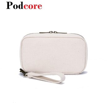 Canvas Clutch Bag voor Vrouwen Eenvoudig Dames Handtassen Canvas Clutch Portemonnee met Polsbandje Pols Zak Beige