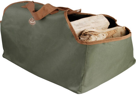 Canvas haardbloktas/draagtas 39 x 59 cm bruin/groen - Canvas draagtas - voor hout/haardblokken