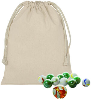 Canvas knikker zak met koord - 10 x 14 cm - knikkers opbergen