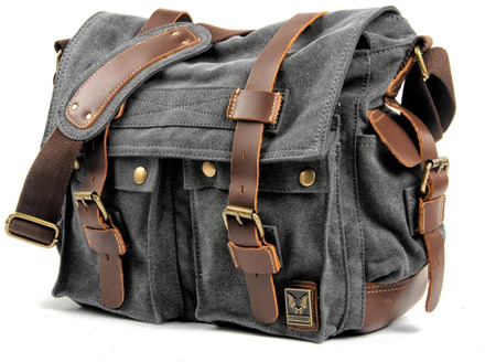 canvas leather postage bag Single Shoulder Bag Satchel Bag, military travel female student, boy, girl, , 14 inch Laptop bag,