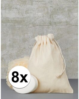 Canvas opbergzakje - 8x - naturel - met koord - 15 x 20 cm Beige