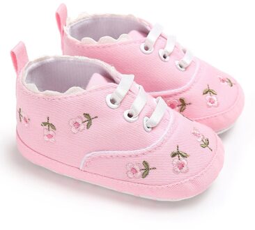 Canvas Pasgeboren Baby Baby Meisjes Bloemen Zachte Zolen Antislip Crib Schoenen Eerste Wandelaar Anti-Slip Sneakers 99 roze / 11