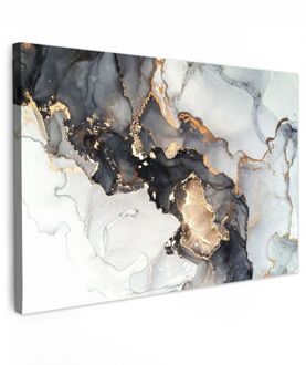 Canvas Schilderij 120x80 Cm Marmer - Goud - Abstract - Zwart Wit - Luxe