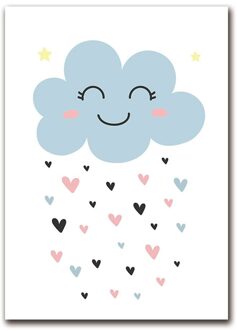 Canvas Schilderij Wolken Nursery Print Baby Poster Blue Wall Art Schilderen Nordic Poster Baby Jongen Decoratie Room Picture
