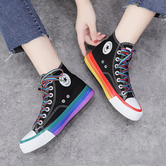Canvas Sneakers Women Casual Vulcanized Shoes High Top Flats Rainbow Student Light Breathable Tennis Sports Lovers Travel Shoes