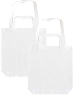 Canvas tas met dubbel hengsel - 2x - wit - 38 x 42 cm- Katoen - Boodschappen draagtas/shopper