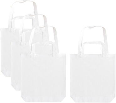 Canvas tas met dubbel hengsel - 4x - wit - 38 x 42 cm- Katoen - Boodschappen draagtas/shopper