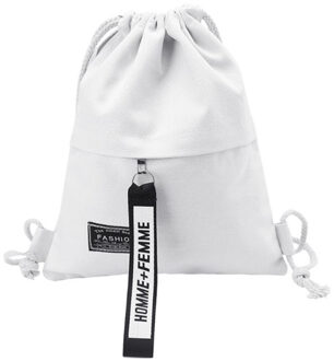 Canvas Trekkoord Rugzak School Gym Canvas Tasje Fitness Rits Opslag Pak Rugzak Tassen Rugzak Voor Tiener wit