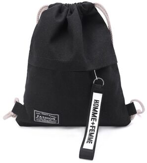 Canvas Trekkoord Rugzak School Gym Canvas Tasje Fitness Rits Opslag Pak Rugzak Tassen Rugzak Voor Tiener zwart