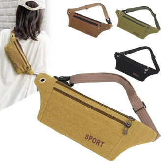 Canvas Waist Bag Waterproof Running Bag Outdoor Sports Belt Bag Bicycle Riding Mobile Phone Waist Pack Fitness Gym Belt Bag