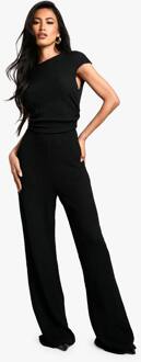 Cap Mouw Getextureerde Jumpsuit Met Wijde Pijpen, Black - 36