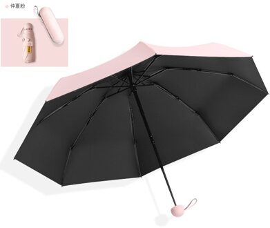 Capsule Paraplu Zonnebrandcrème Vinyl Anti-Uv Compact Zakformaat Vouwen Lichtgewicht Sneldrogende Tool UPF50 Roze