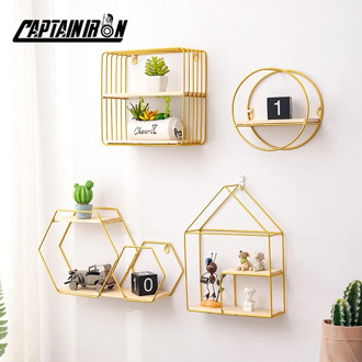 CAPTAINIRON Home Decor Wall Shelves Scandinavian Style Iron Storage Shelf Metal Decoration Circle Hexagon Shelf Decoracion Hogar