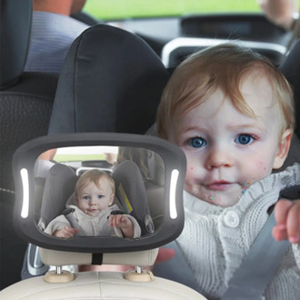 Car Seat Rearview Mirror Baby Viewing Remote LED Lights Acrylic ABS 360 Degree Rotation