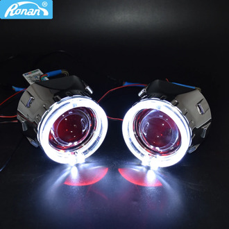 Car Styling Bi-Xenon HID Projector Lens Headlight use H1 LED Angel Eyes white-yellow Headlight Retrofit H4 H7sockets